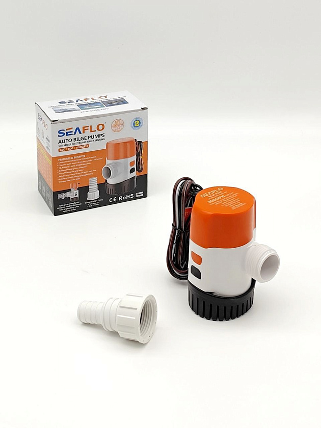 Автоматическая трюмная помпа SeaFlo 12 вольт, 600GPH (2280 л/час) для лодки /катера / яхты водооткачивающая, насос водяной трюмный электрический 12 В осушительный для откачки воды на судне