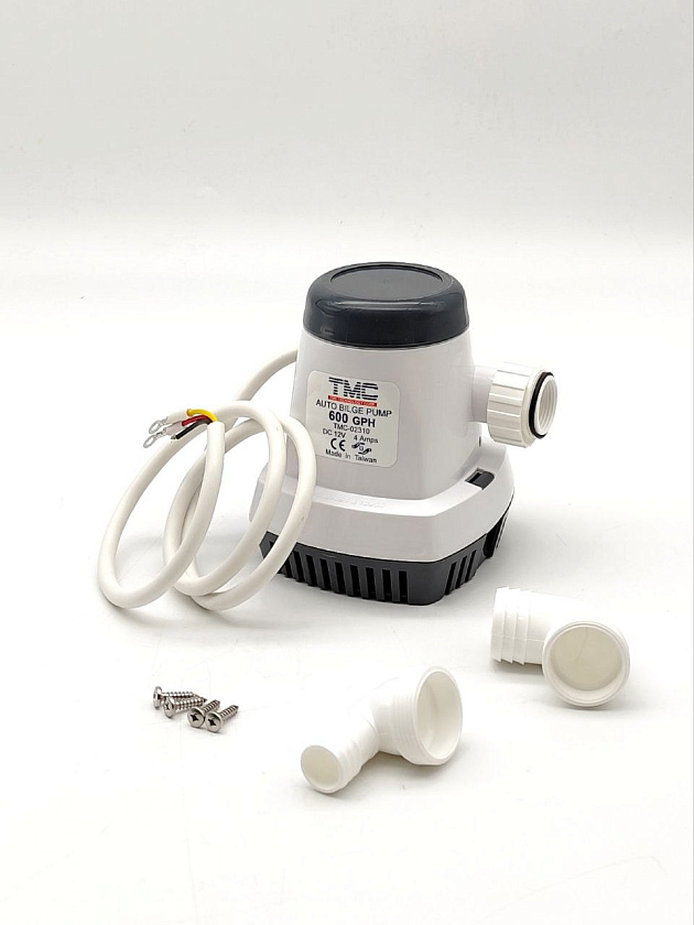 Автоматическая трюмная помпа TMC 12 вольт, 600GPH (2271 л/ч) для лодки /катера / яхты водооткачивающая с таймером, насос водяной трюмный 12 В осушительный для откачки воды на судне