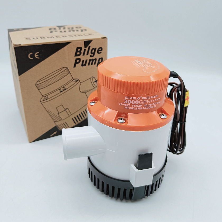 Осушительная помпа SeaFlo 12 вольт, 3000GPH (11355 л/час, высота 5 м), для лодки (насос 12 В осушительный для откачки воды на судне / помпа водооткачивающая трюмная)