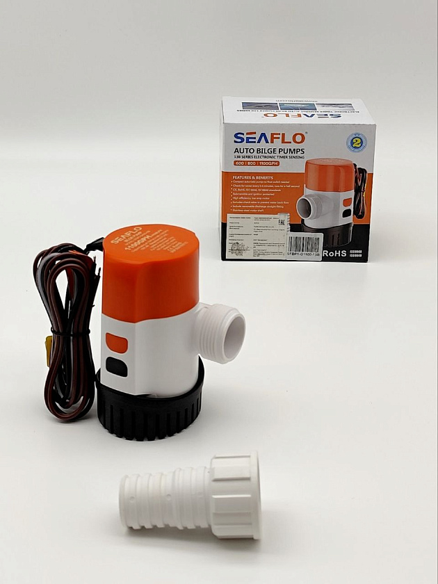 Автоматическая трюмная помпа SeaFlo 12 вольт, 1100GPH (4163,5 л/час, до 4 м) для лодки /катера / яхты водооткачивающая, насос водяной трюмный электрический 12 В осушительный для откачки воды на судне