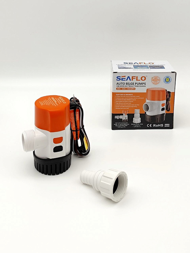 Автоматическая трюмная помпа SeaFlo 12 вольт, 800GPH (3000 л/час) для лодки /катера / яхты водооткачивающая, насос водяной трюмный электрический 12 В осушительный для откачки воды на судне