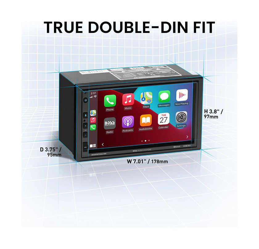 Магнитола универсальная BOSS Audio BVCP9700A-MR с 7" экраном, Apple CarPlay, Android Auto и защитной крышкой