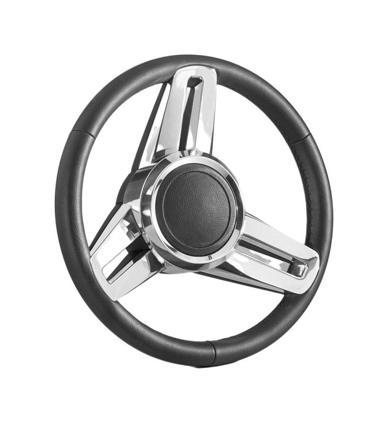 Руль для лодки Isotta DAPONTE (Италия) диаметр 350 мм, обод натуральная кожа, спицы нержавеющая сталь