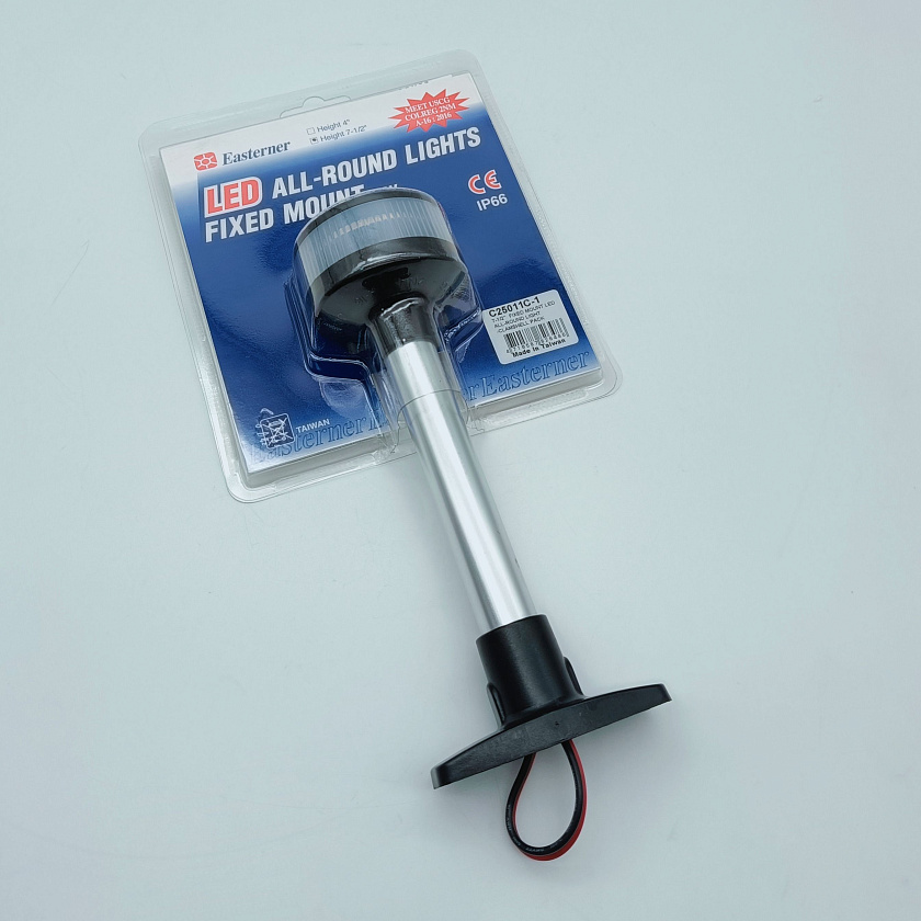 Светодиодный топовый огонь Easterner 12 В LED клотиковый на стойке 190 мм для лодки, катера, судна (круговой, стояночный, якорный) влагозащищенный