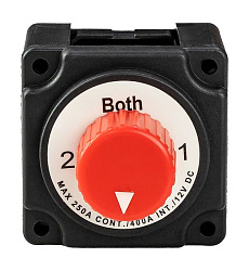 Выключатель массы ААА (Тайвань) для 2-х аккумуляторных батарей 12 / 24 В, OFF-1-BOTH-2 (2 АКБ) 250А (механический поворотный размыкатель ключ массы аккумулятора)   