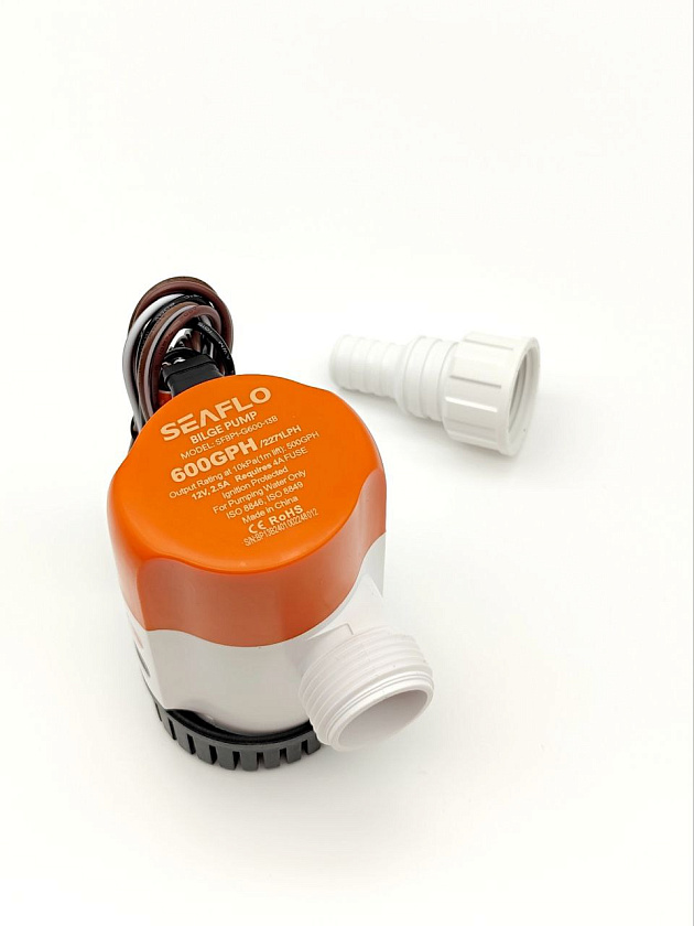 Автоматическая трюмная помпа SeaFlo 12 вольт, 600GPH (2280 л/час) для лодки /катера / яхты водооткачивающая, насос водяной трюмный электрический 12 В осушительный для откачки воды на судне