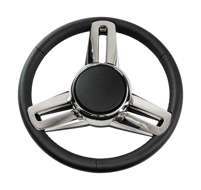 Руль для лодки Isotta DAPONTE (Италия) диаметр 350 мм, обод натуральная кожа, спицы нержавеющая сталь