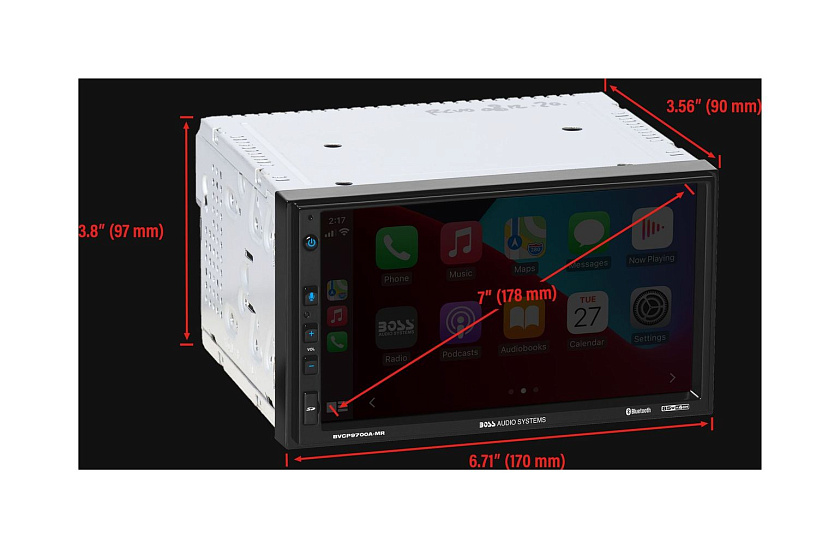 Магнитола универсальная BOSS Audio BVCP9700A-MR с 7" экраном, Apple CarPlay, Android Auto и защитной крышкой